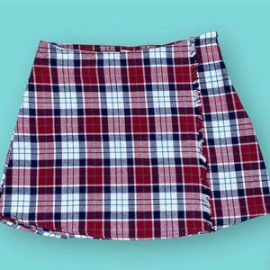 Plaid Fringe Mini Skirt